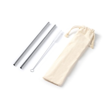Set de 2 pajitas de acero inoxidable 304 con funda de algodón. Incluye cepillo limpiador. Guarda tu set de pajitas en la funda 