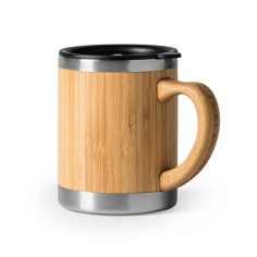 Taza de acero inoxidable con doble pared y exterior en bambú 2