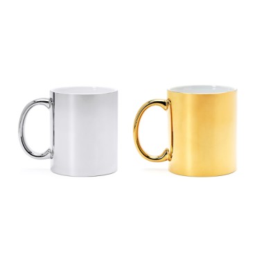 Taza de cerámica de 350 ml con diseño en acabado brillo color plateado y dorado
