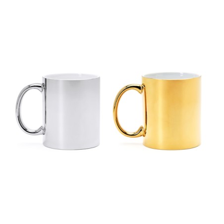 Taza de cerámica de 350 ml con diseño en acabado brillo color plateado y dorado