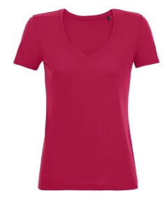 Camiseta mujer, cuello de pico. Manga corta. Ecónomica